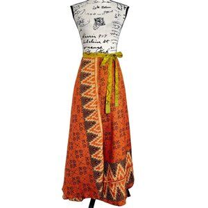 Advance Apparel Reversible Wrap Midi Skirt Silk Sari Boho Women Free Size